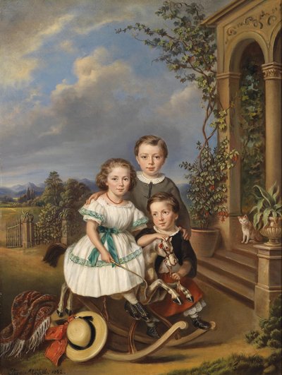 Portraits of Three Children in Front of a Garden Pavilion by Elisabeth Modell